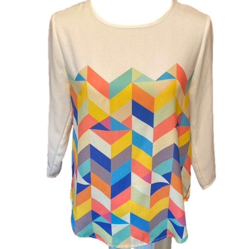 3/$20 Blue Rain Colorful Multicolored 3/4 Sleeve Blouse